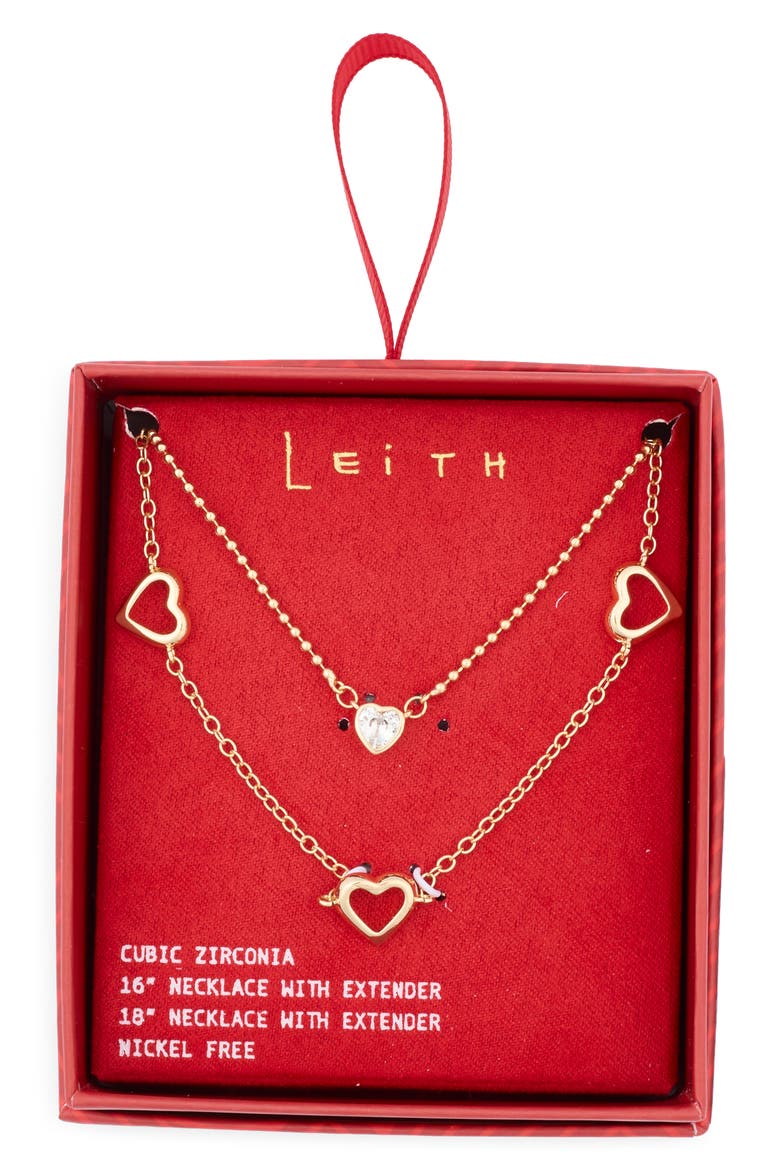 Set of 2 Assorted Cubic Zirconia Chain Necklaces, Main, color, CLEAR- GOLD