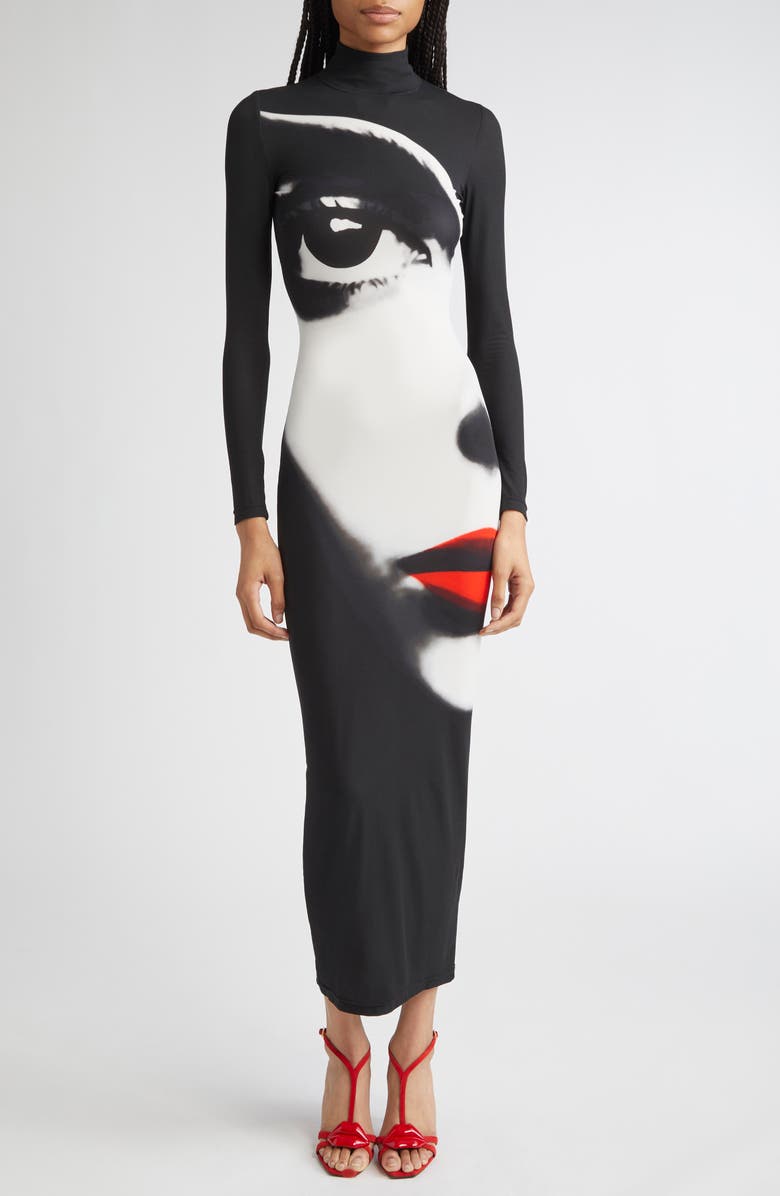 Balmain Face Print Long Sleeve Dress, Main, color, 