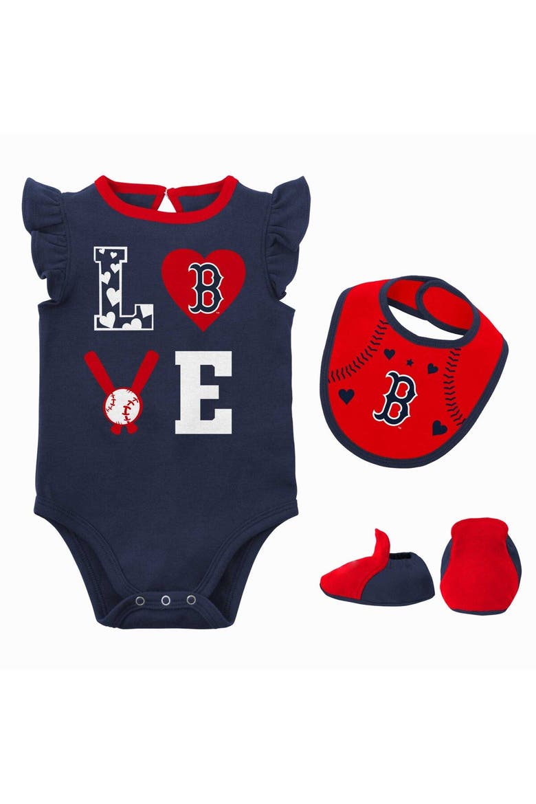 Newborn & Infant Navy/Red Boston Red Sox Three-Piece Love of Baseball Bib Bodysuit & Booties Set, Main, color, Navy