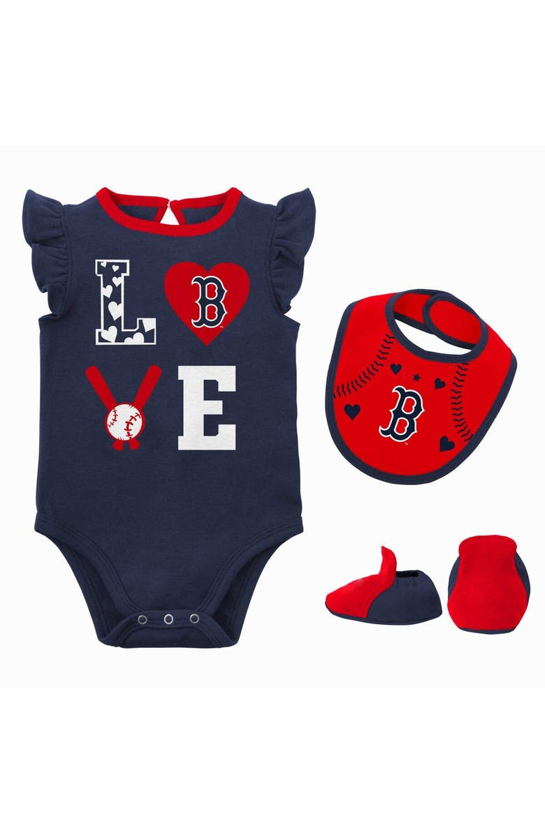Outerstuff Newborn & Infant Navy/Red Boston Red Sox Three-Piece Love of Baseball Bib Bodysuit & Booties Set, Main, color, Navy