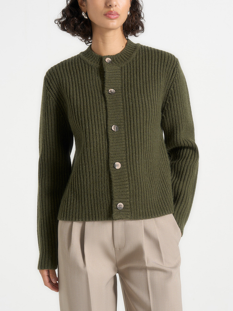 Alix Unisex Crewneck Ribbed Knit Cardigan
