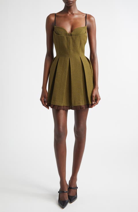 Pleated Wool Grain de Poudre Minidress