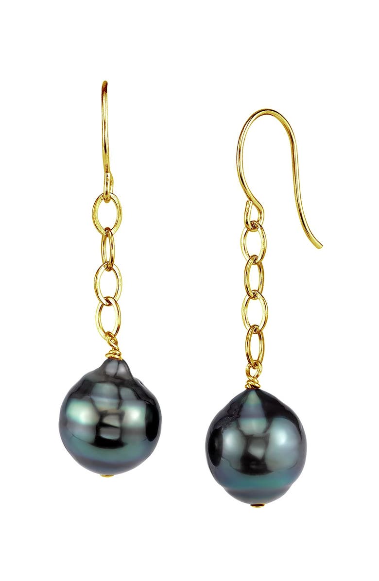 The Pearl Source Tahitian South Sea Baroque Pearl Dangling Tincup Earrings, Alternate, color, Sterling Silver