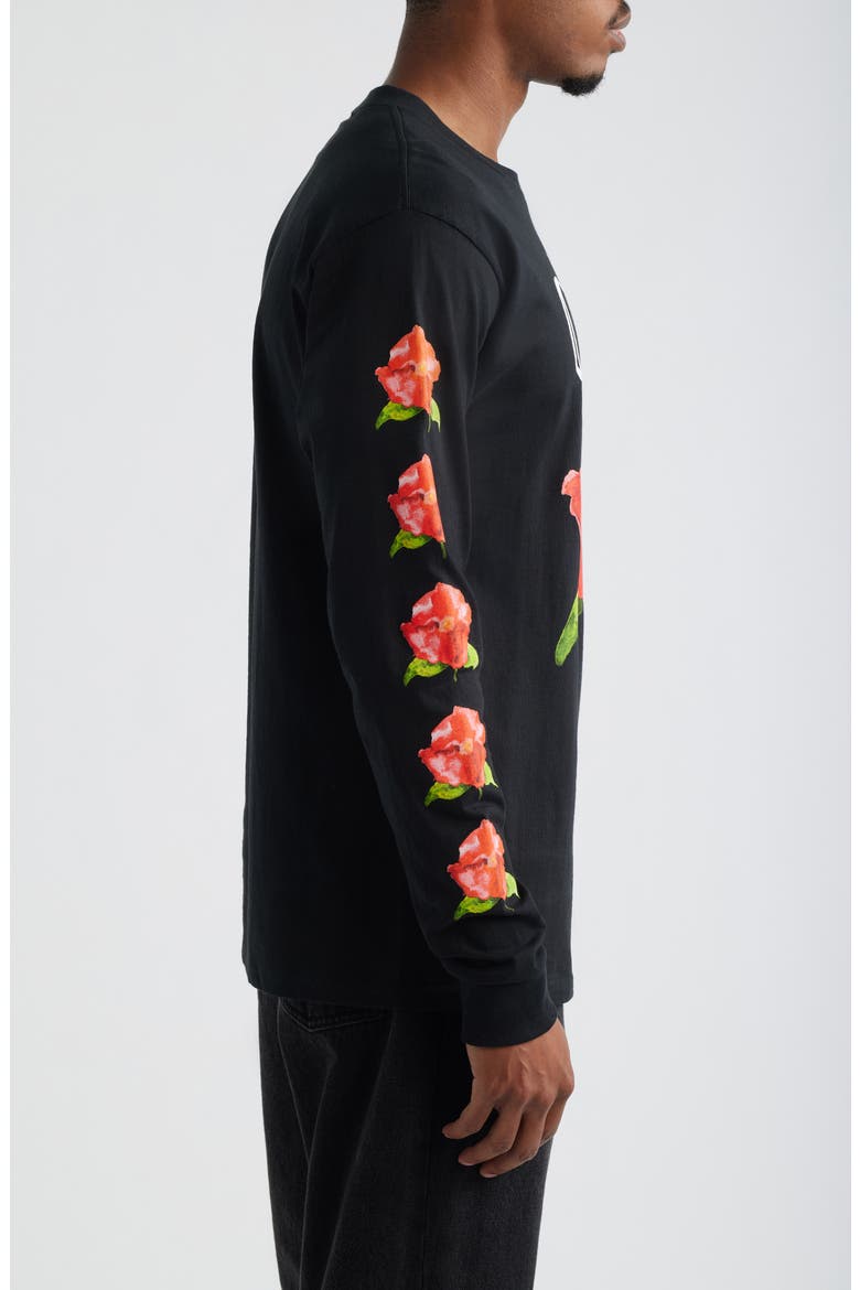 Watercolor Poppy Long Sleeve Cotton Graphic T-Shirt, Alternate, color, BLACK