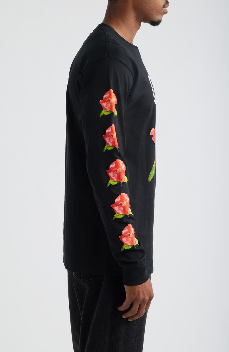 Obey Watercolor Poppy Long Sleeve Cotton Graphic T-Shirt, Alternate, color, Black