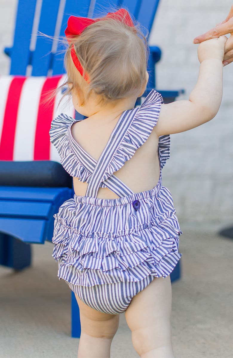 RuffleButts Stripe Bubble Romper, Alternate, color, Blue