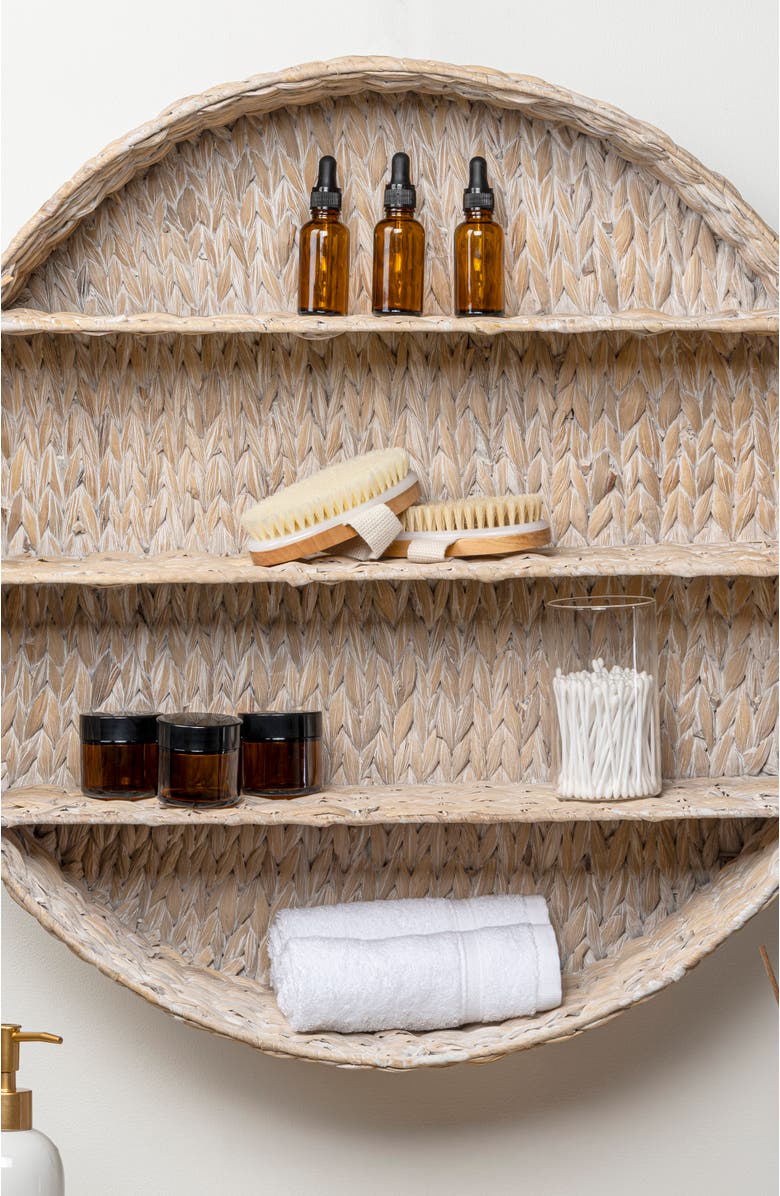 HAPPIMESS Annulus 3-Shelf Circular Handwoven Hyacinth Wall Rack, Alternate, color, White Wash