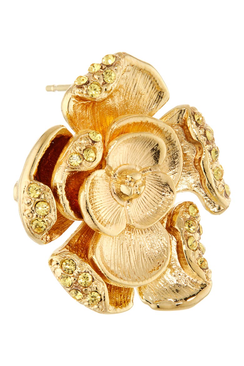 Small Pavé Rose Stud Earrings, Alternate, color, LIGHT TOPAZ