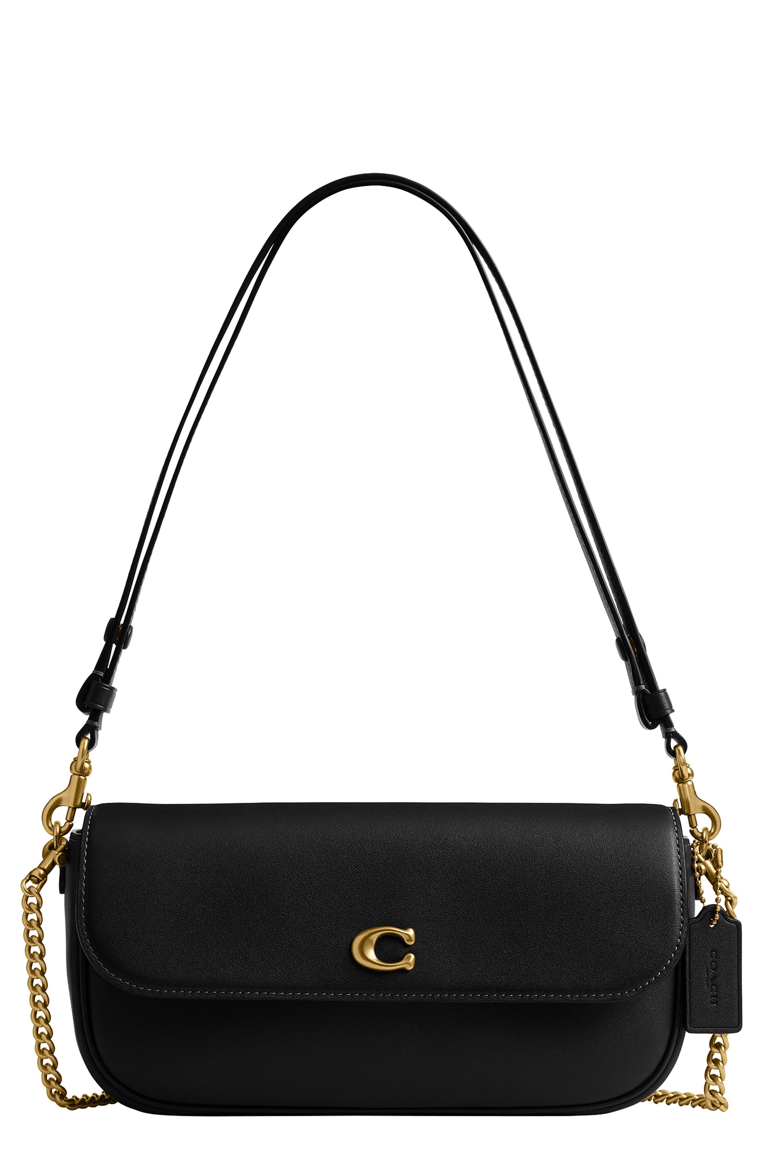 COACH Brook Refined Calf Leather Flap Chain Bag, Main, color, B4/ Black