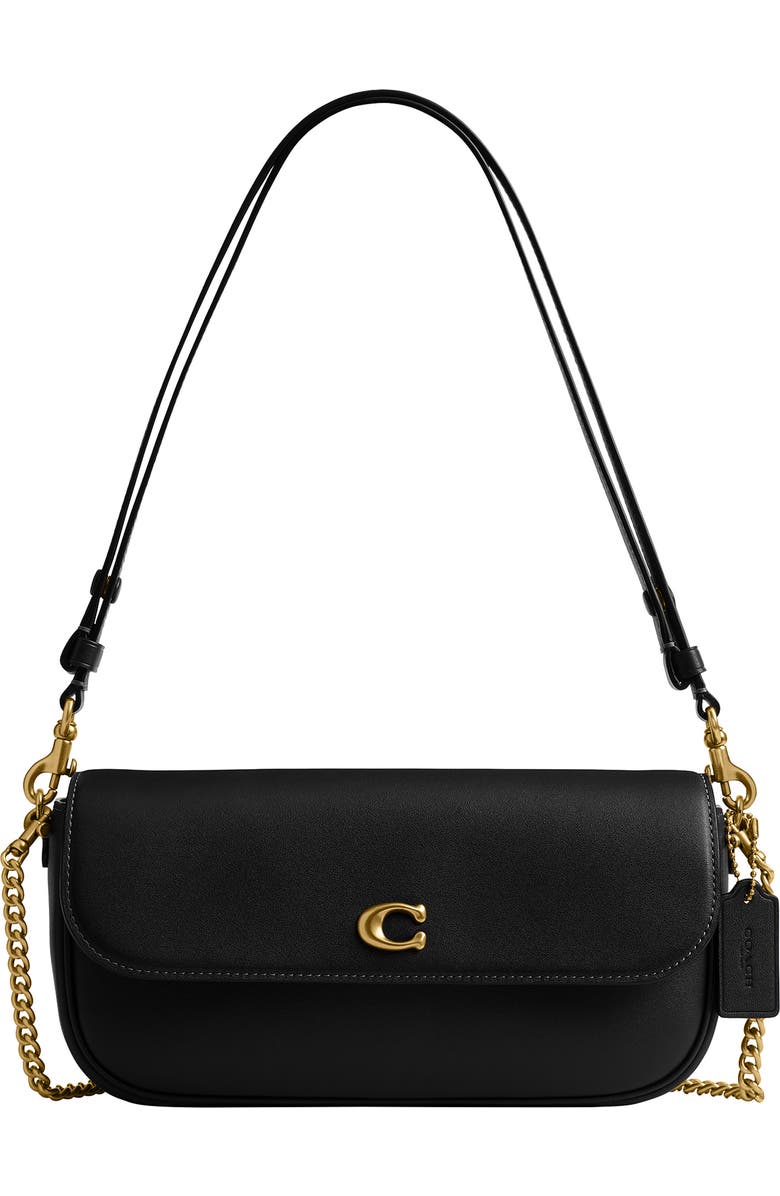 COACH Brook Refined Calf Leather Flap Chain Bag, Main, color, B4/ Black
