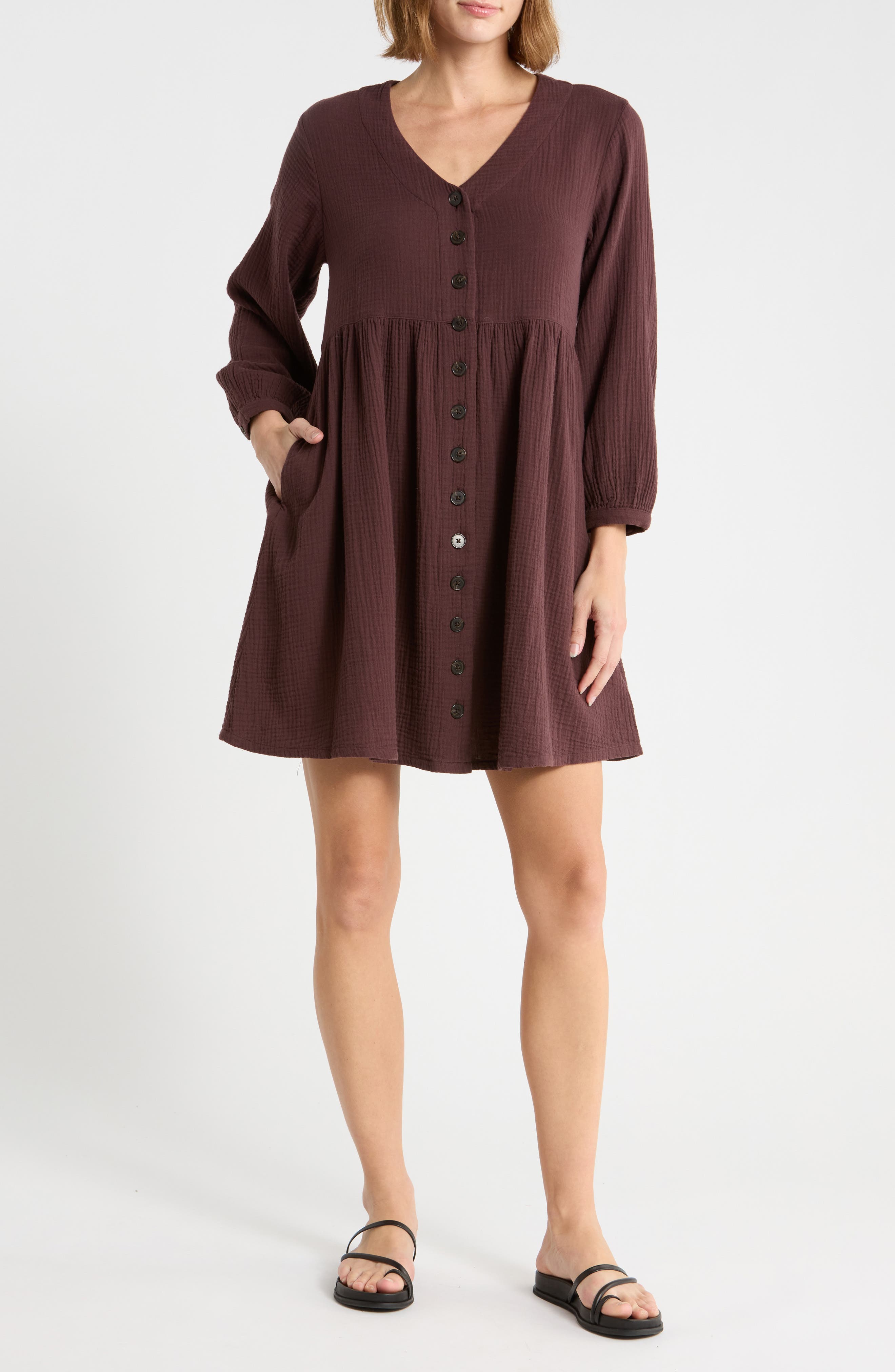 Nima Long Sleeve Double Gauze Cotton Minidress