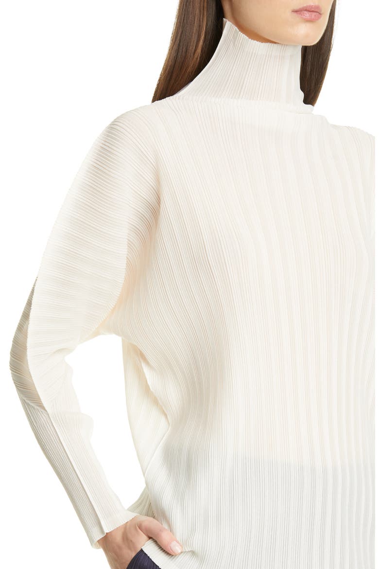 Pleated Turtleneck Top, Alternate, color, 02 OFF WHITE