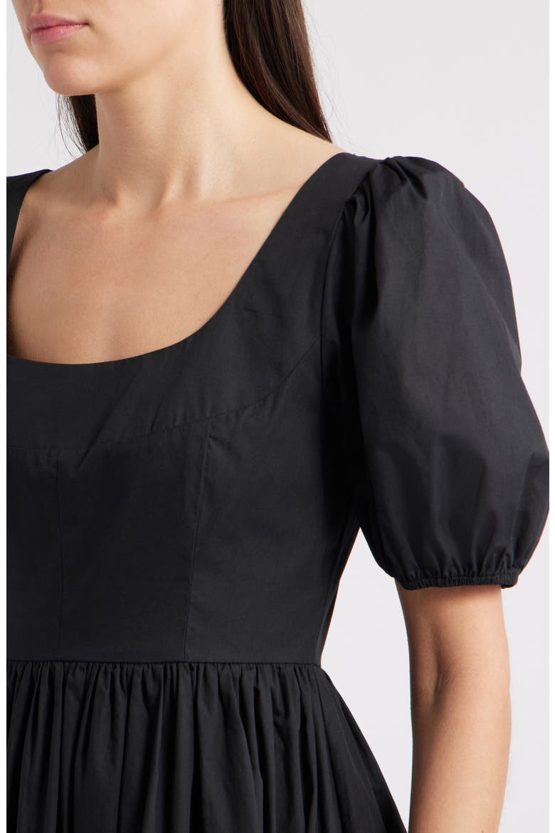 Puff Sleeve Cotton Midi Dress, Alternate, color, BLACK