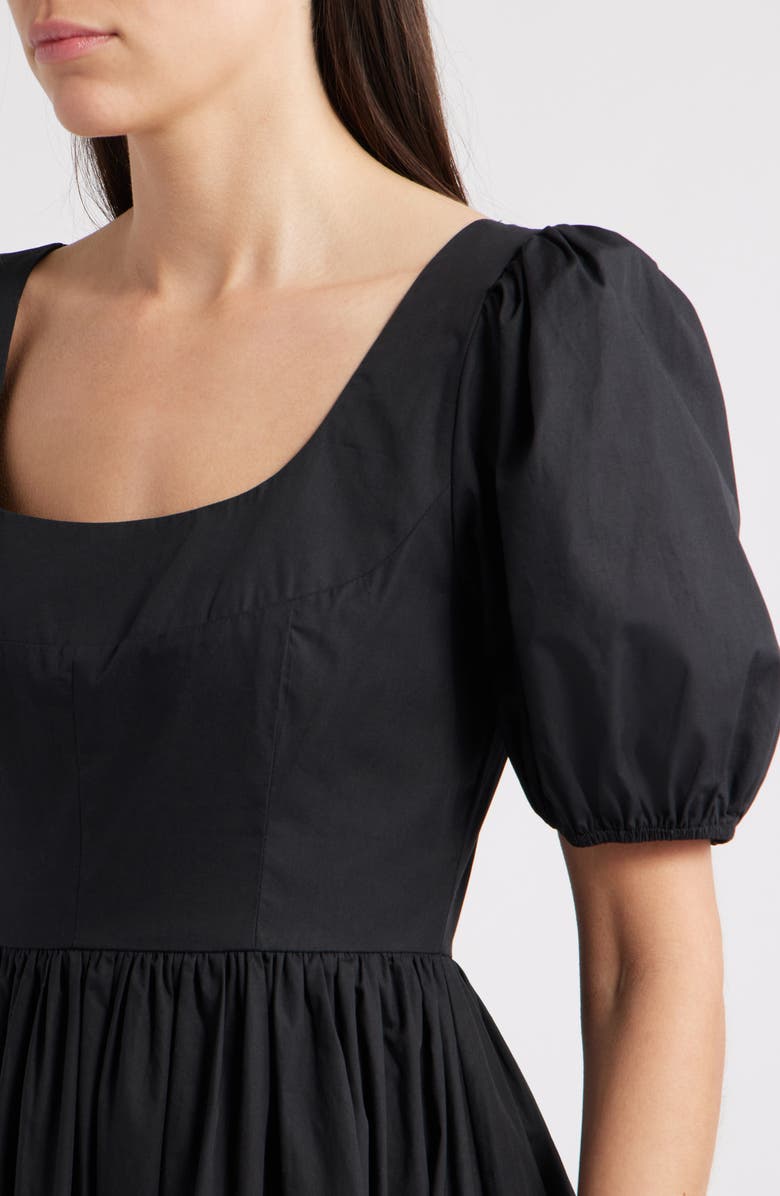 MOON RIVER Puff Sleeve Cotton Midi Dress, Alternate, color, Black