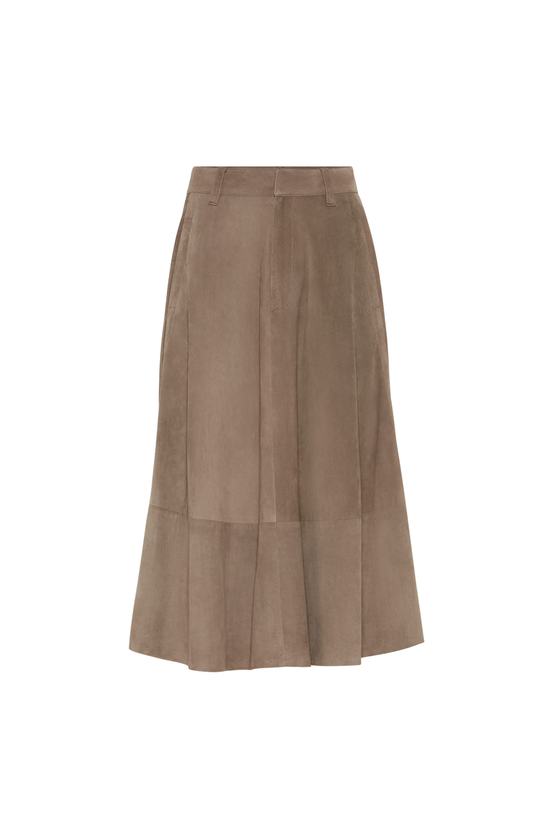 Brunello Cucinelli Suede circle skirt, Main, color, Mud