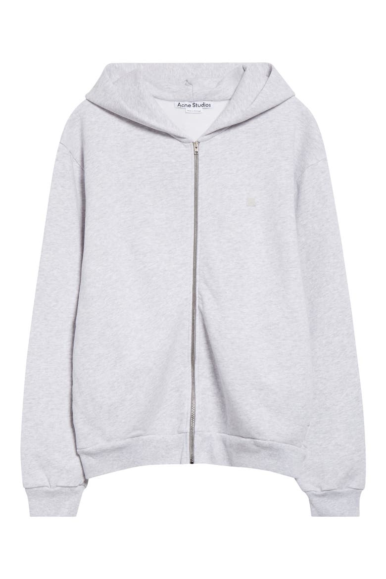 Fupiter Face Patch Mélange Fleece Zip Hoodie, Alternate, color, PALE GREY MELANGE