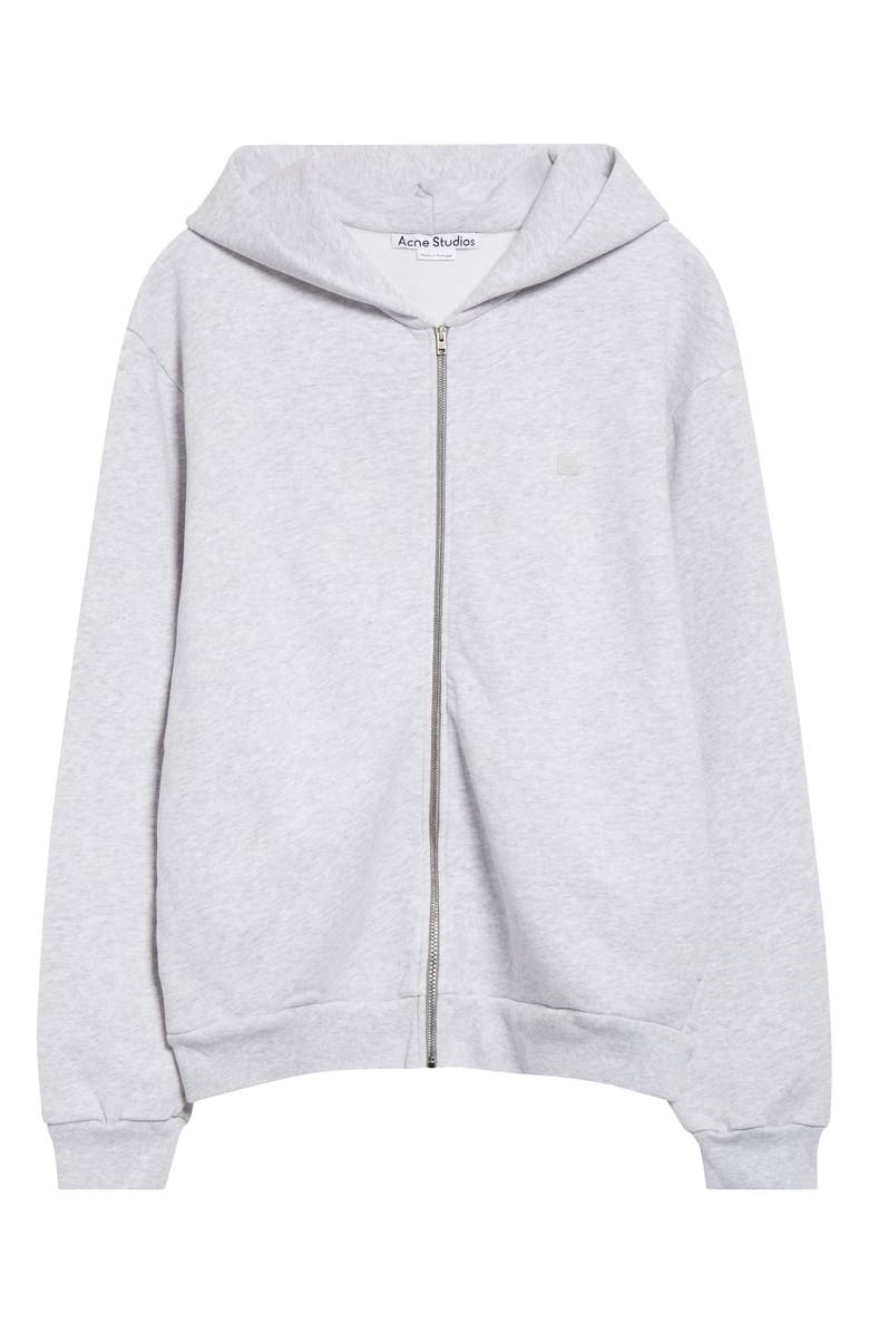 Acne Studios Fupiter Face Patch Mélange Fleece Zip Hoodie, Alternate, color, Pale Grey Melange