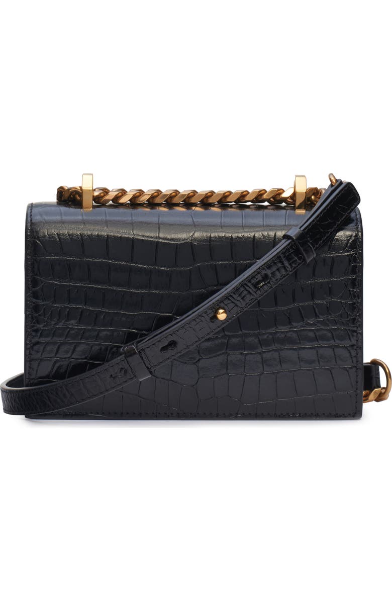 McQueen Alexander McQueen Jewelled Knuckle Croc Embossed Leather Crossbody Bag, Alternate, color, Black/ Gold