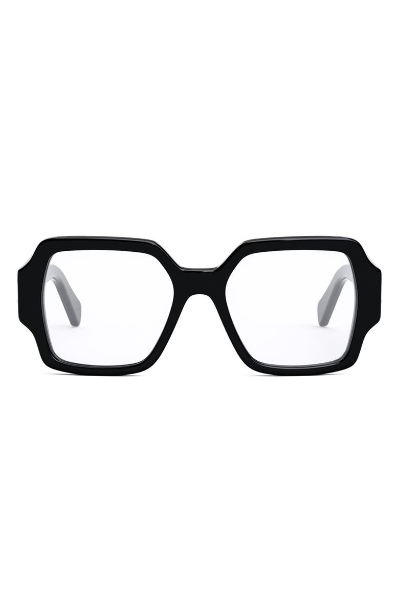 CELINE Triomphe 52mm Square Reading Glasses, Main, color, Shiny Black