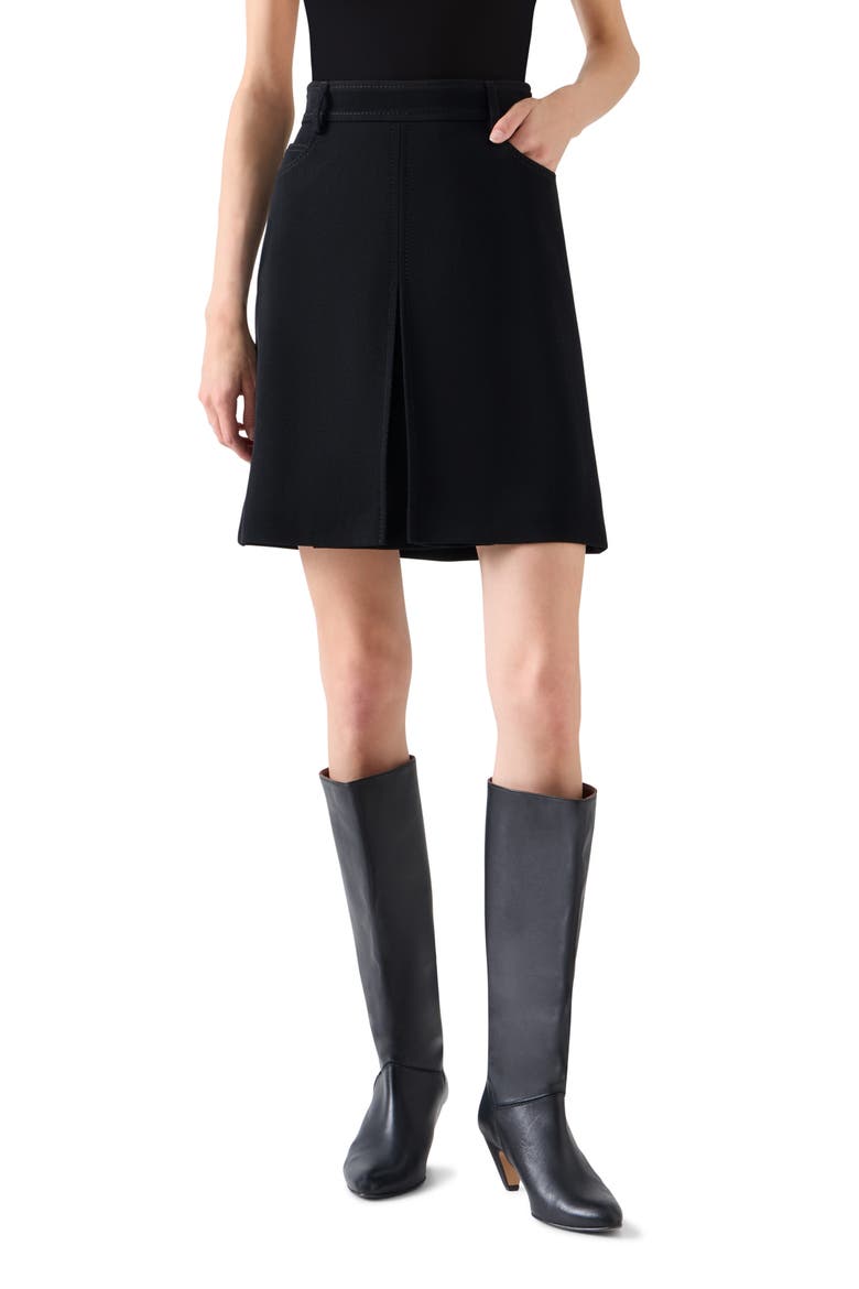 Wool Tricotine A-Line Skirt, Main, color, BLACK