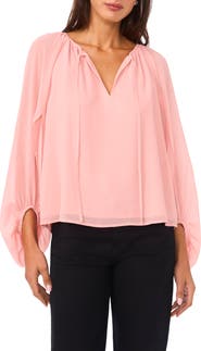 Vince Camuto Sheer Sleeve Tie Neck Top