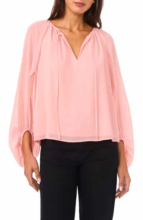 Vince Camuto Sheer Sleeve Tie Neck Top
