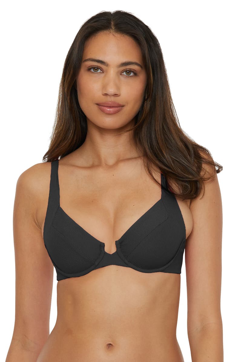 Becca Modern Edge Underwire Bikini Top, Main, color, Black