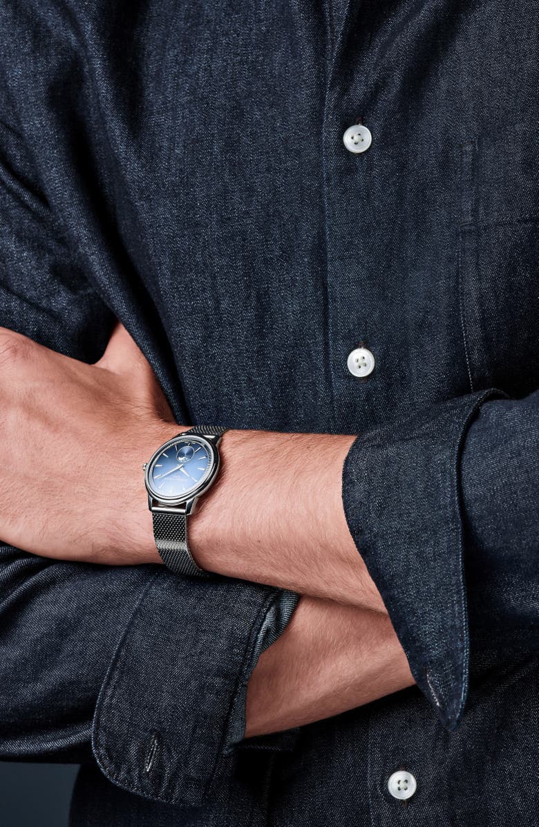 FREDERIQUE CONSTANT Classics Moneta Moonphase Milanese Mesh Strap Watch, 37mm, Alternate, color, Silver-Tone