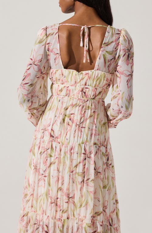 Astr The Label Floral Long Sleeve Tiered Dress In Pink Floral