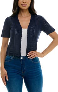 Nina Leonard Open Stitch Short Sleeve Bolero