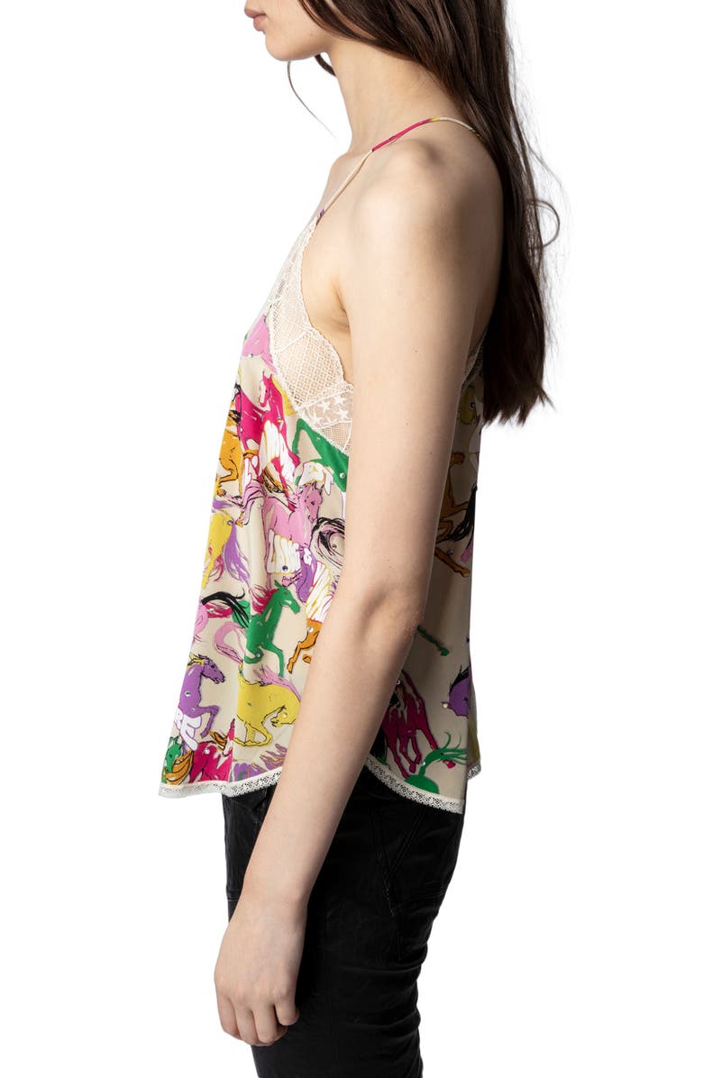 Zadig & Voltaire Christy Horse Print Silk Crêpe de Chine Camisole, Alternate, color,