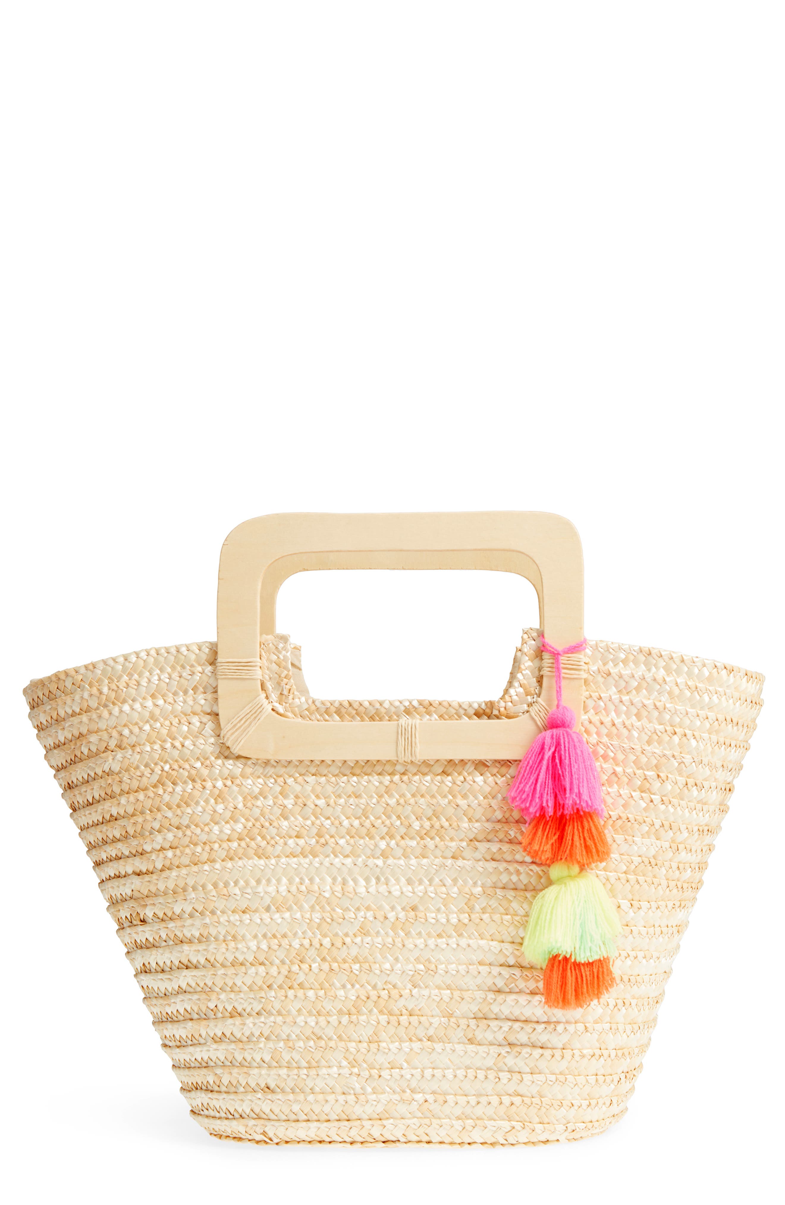 BP. Straw Ring Handle Basket Tote, Main, color, 