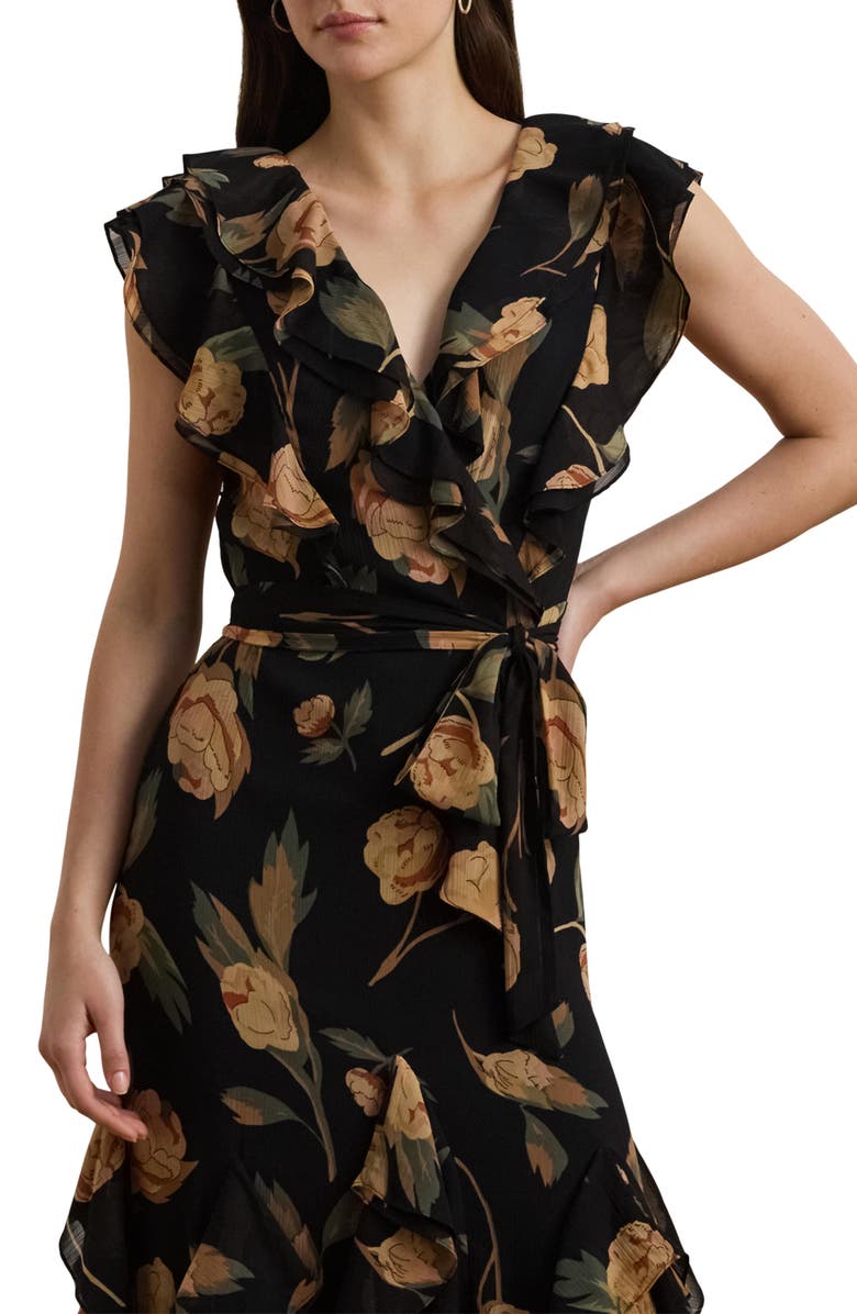 Lauren Ralph Lauren Floral Tie Waist Georgette Gown, Alternate, color,