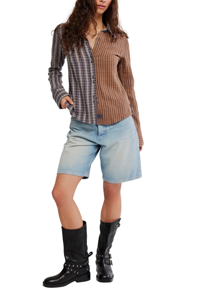 Benny Slim Plaid Cotton Shirt, Alternate, color, BROWN COMBO
