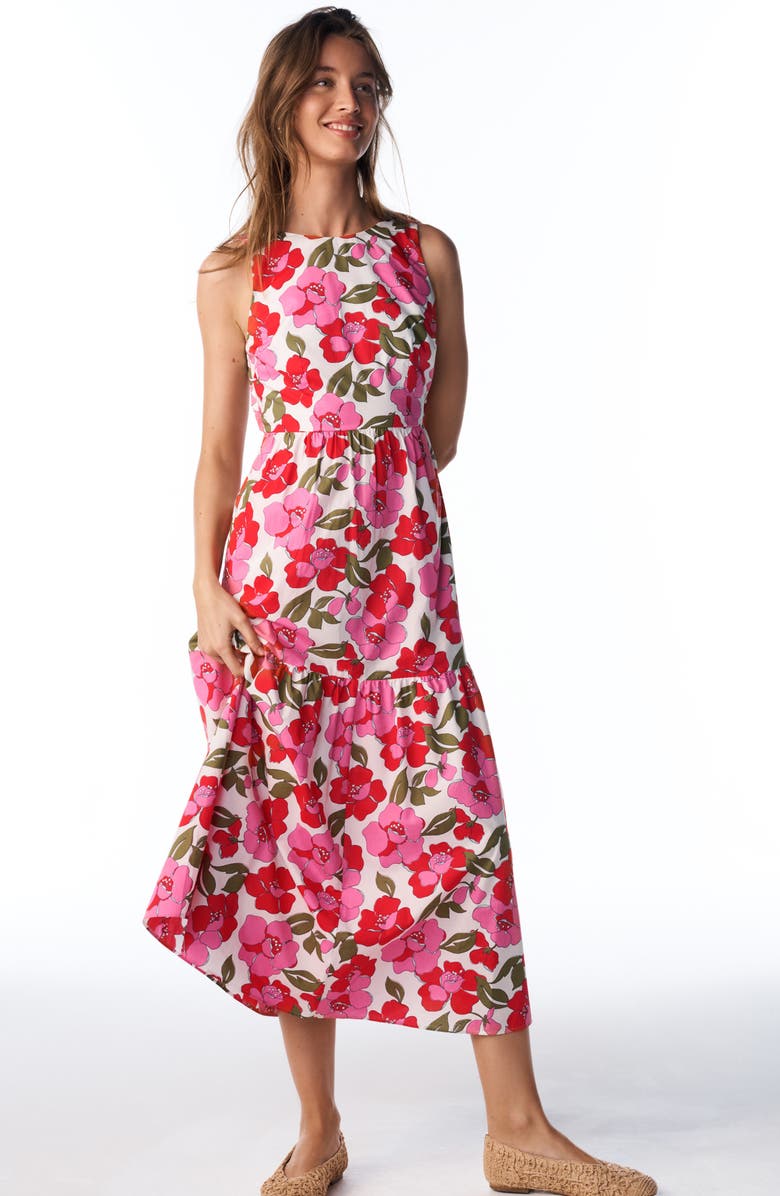 Boden Floral Print Poplin Midi Dress, Alternate, color, Pink Radiant Bloom