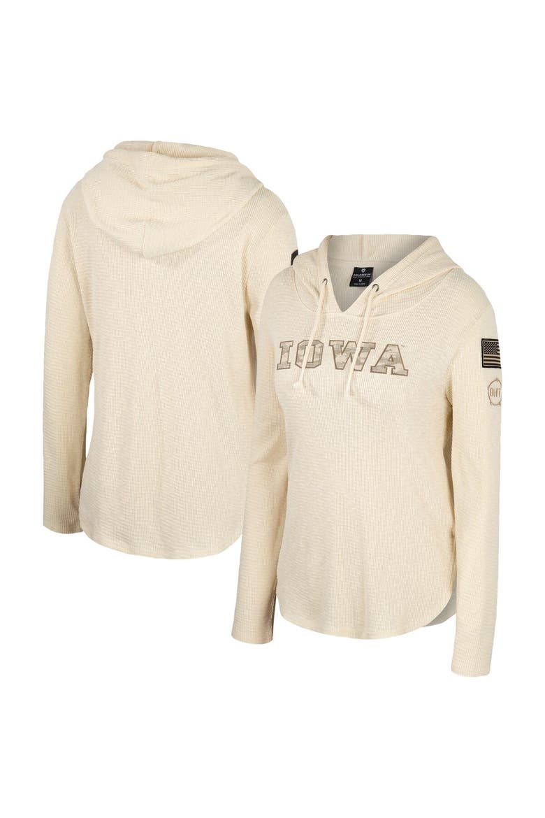 Women's Colosseum Cream Iowa Hawkeyes OHT Military Appreciation Casey Raglan Long Sleeve Hoodie T-Shirt, Main, color, Cream