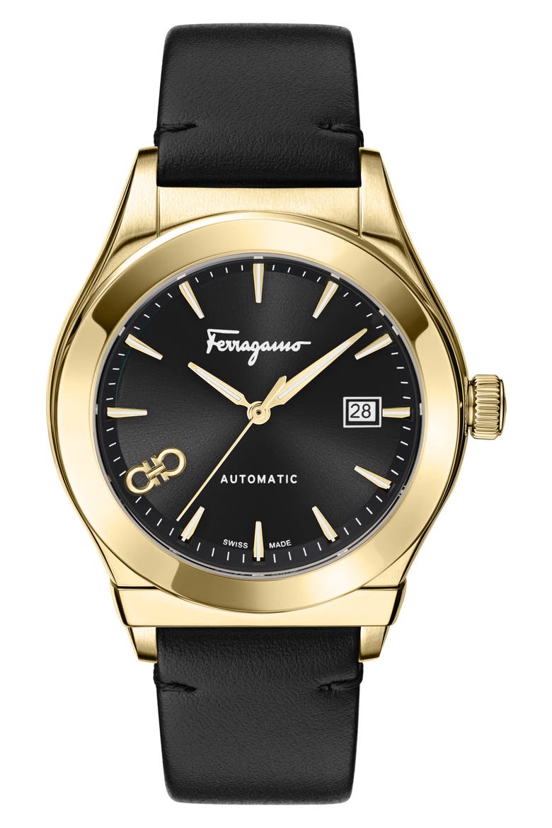 1927 Automatic Leather Strap Watch, 42mm, Main, color, IP YELLOW GOLD