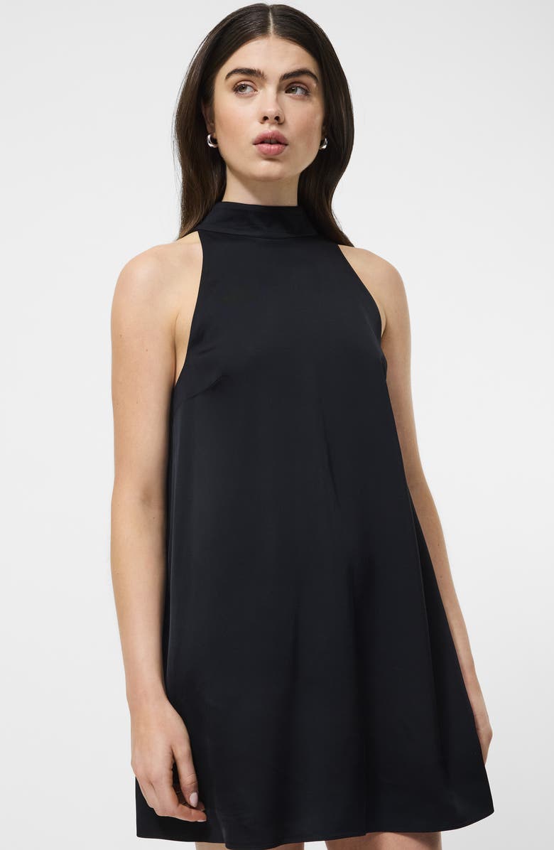 French Connection Ennis Satin Babydoll Minidress, Alternate, color, Black