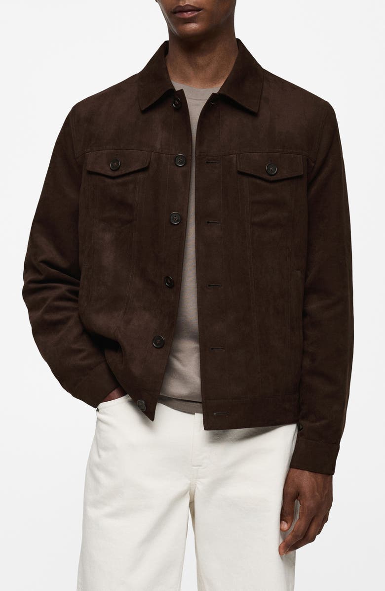 MANGO Suede Effect Trucker Jacket, Main, color, 