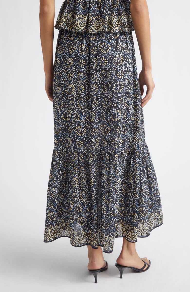 Ulla Johnson Olina Print Tiered Cotton Maxi Skirt, Alternate, color, Midnight Bloom