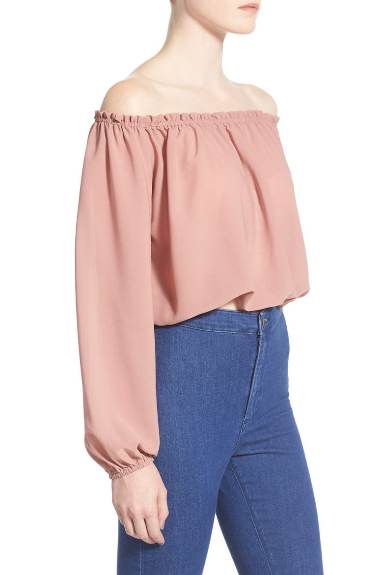 ASTR Off the Shoulder Long Sleeve Crop Blouse, Alternate, color, DARK MAUVE