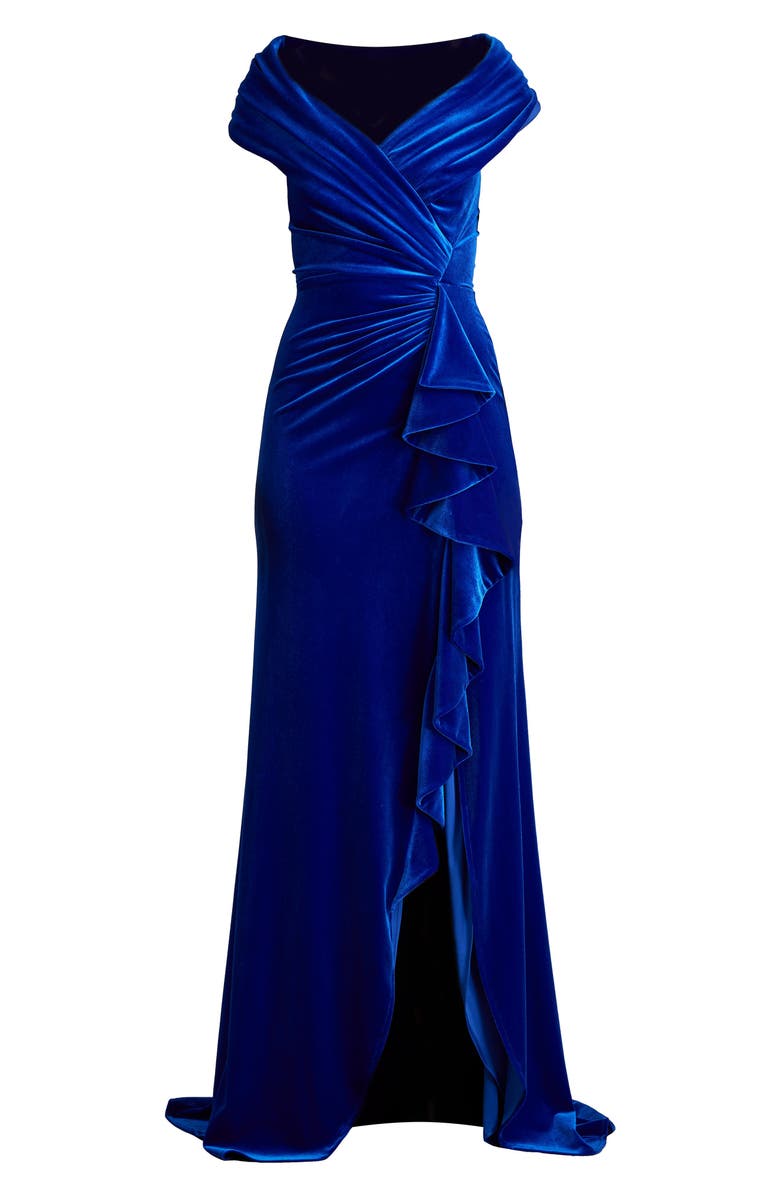 Tadashi Shoji Portrait Collar Velvet Gown, Alternate, color,