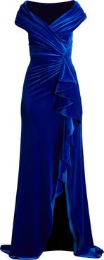Tadashi Shoji Portrait Collar Velvet Gown