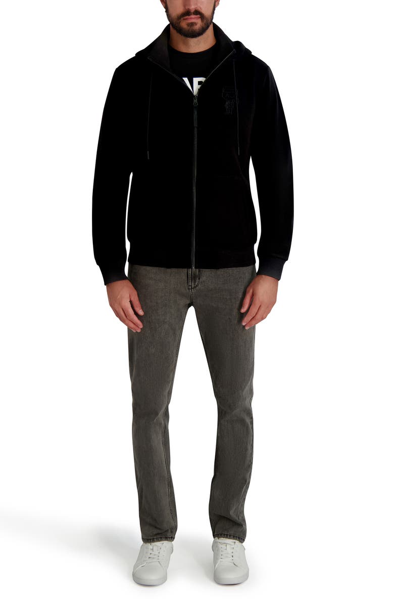KARL LAGERFELD PARIS Zip Fleece Hoodie, Alternate, color, Black