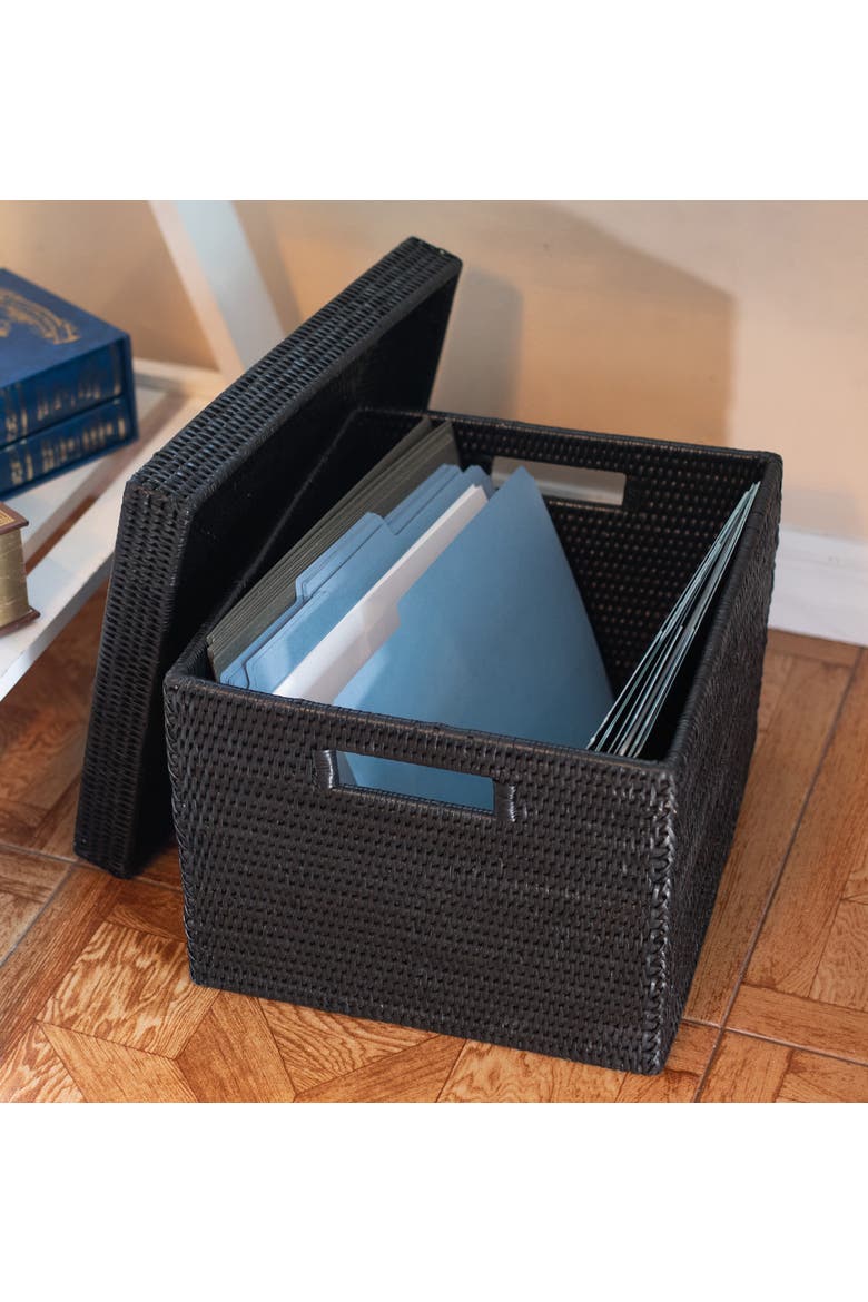 Artifacts Rattan Storage Box with Lid - Letter File, Alternate, color, Tudor Black