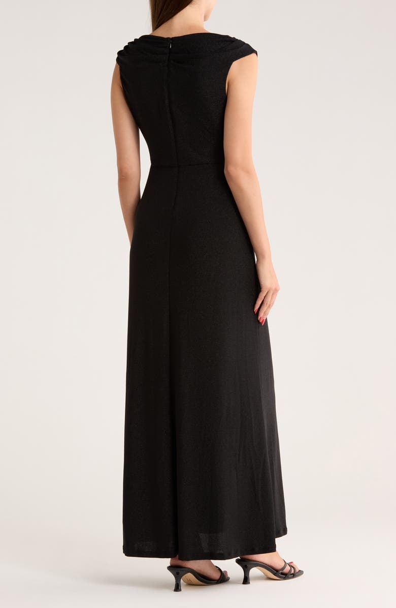 Maggy London Metallic Cowl Neck Cap Sleeve Maxi Dress, Alternate, color, Black/ Black