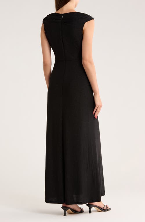 Maggy London Metallic Cowl Neck Cap Sleeve Maxi Dress In Black