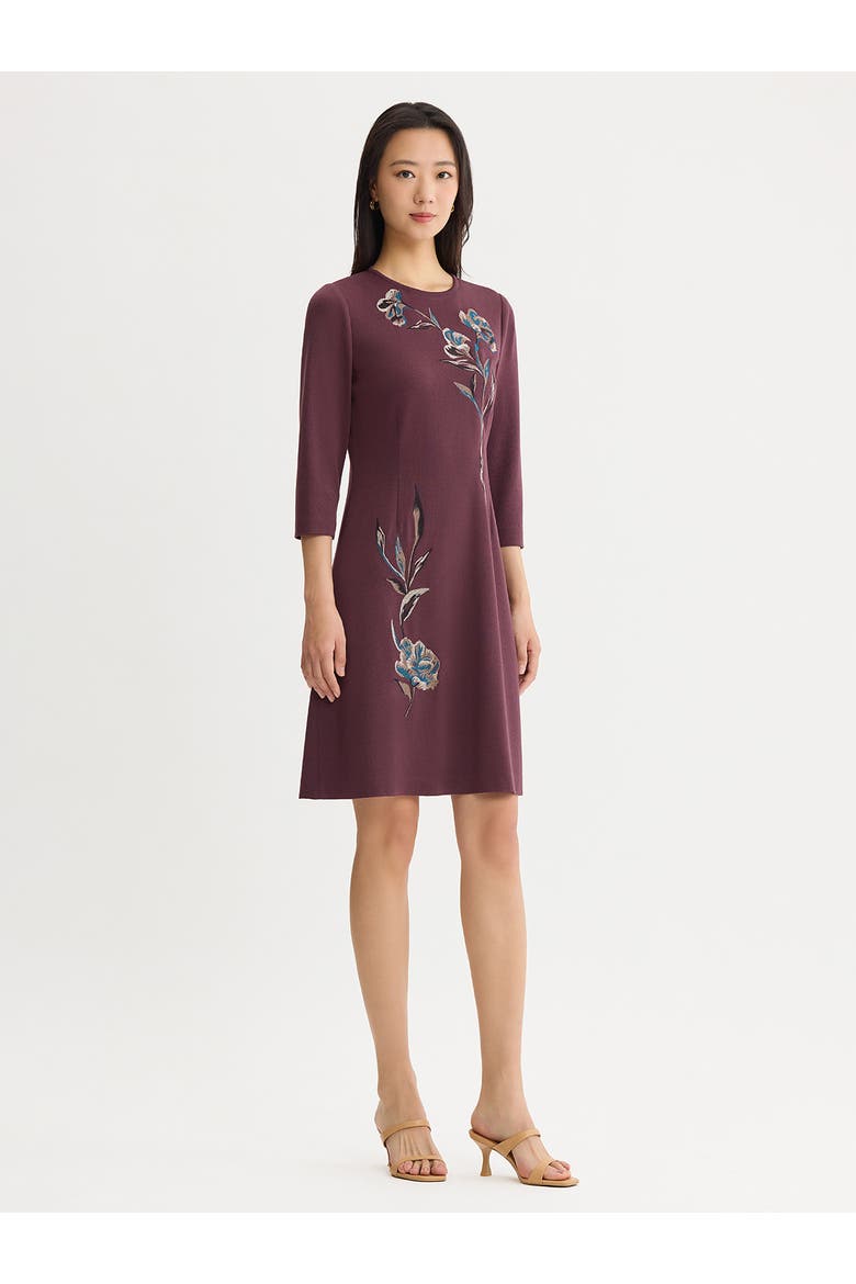 Floral Embroidered A-Line Soft Knit Dress, Alternate, color, Mahogany/Stardust/Charmeuse