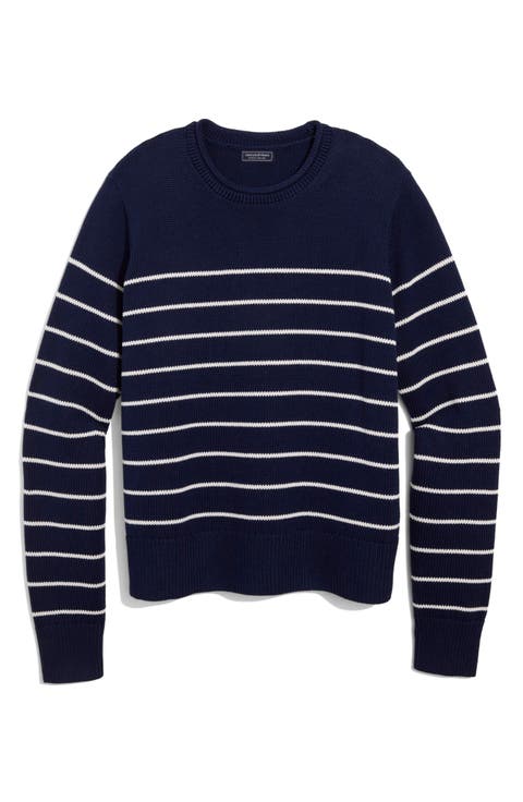 Stripe Cotton Roll Neck Sweater