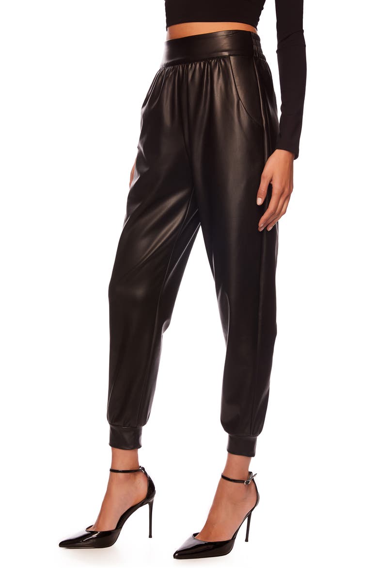 Faux Leather Joggers, Alternate, color, BLACK